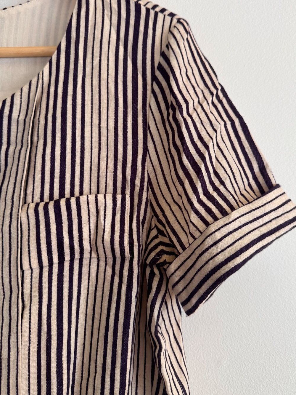 Bonjour - Anthro linen blend jumpsuit Cream and Navy
